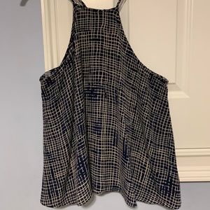 Navy Blue Patterned High Neck Tank - VeronicaM